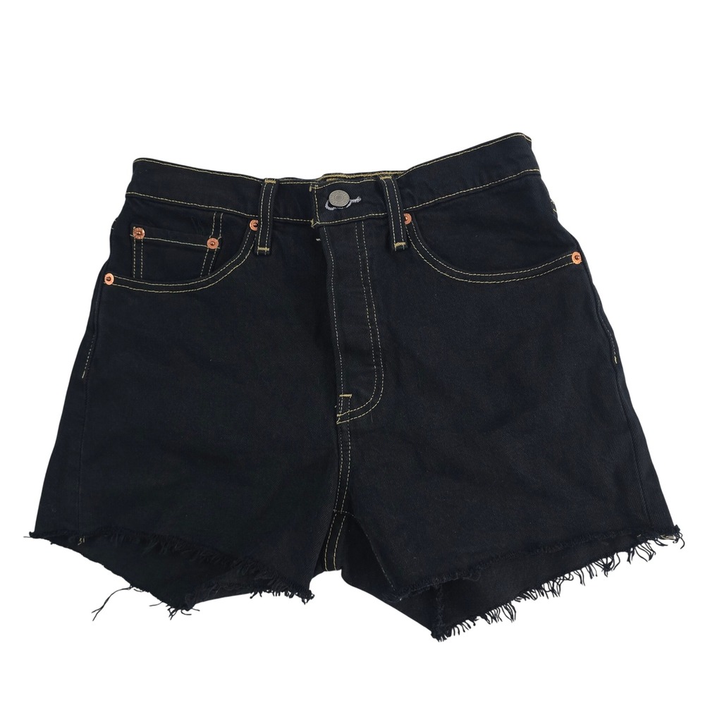 Levi's 501 Black Denim Shorts Womens Size 25 High Waisted Frayed Hem Casual